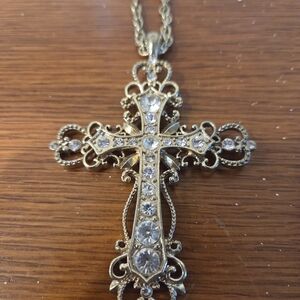 Elegant Gold and Silver Cross Pendant Necklace